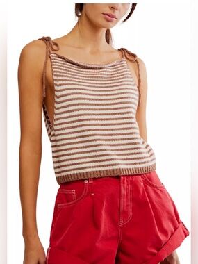Free People Claire Tank Size Large NWT Striped Knit Tie Strap Tank